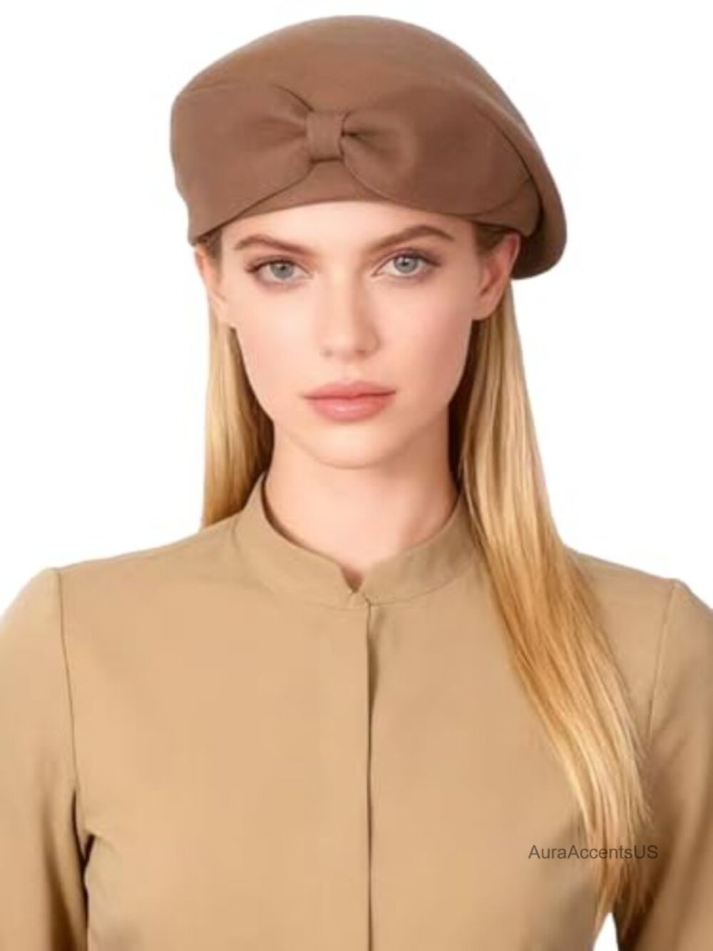 Vintage Wool Felt Beret Hat with Bow Fascinator Adjustable Women's Derby Cap